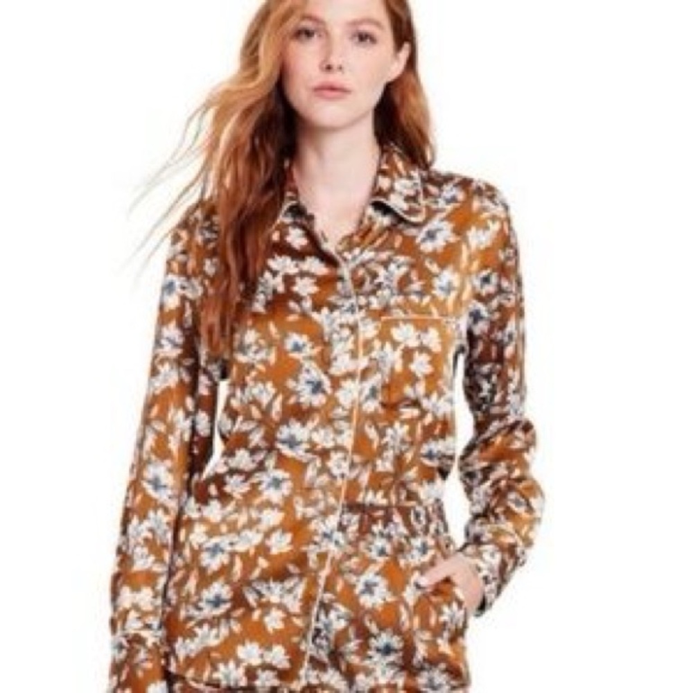 La Ligne Floral Brown and White Women's Pajama Top